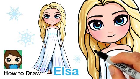 How to Draw Elsa in White Dress Hair Down Disney Frozen