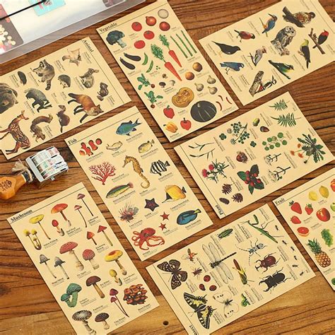 1 x cartoon Animal vintage Kraft paper Stickers Scrapbook Notebook ...