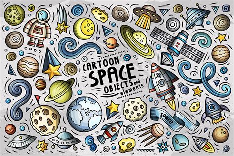 Outer Space Cartoon Objects and Symbols Collection - Design Cuts