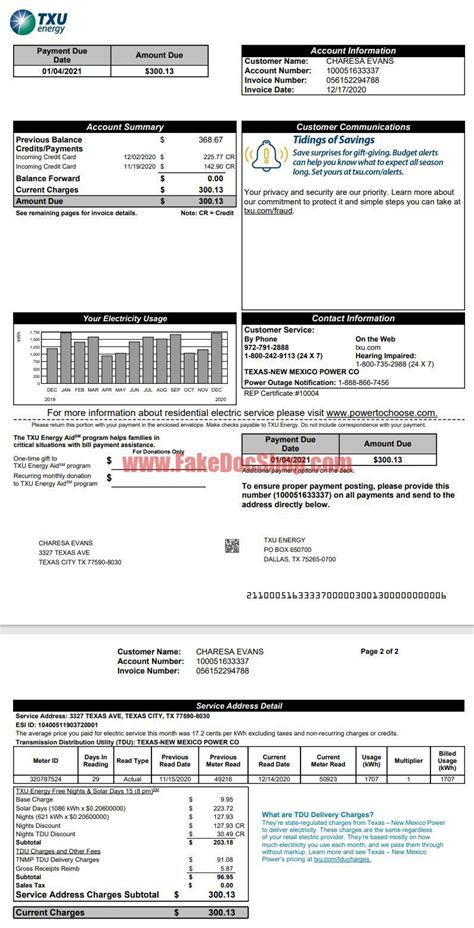 TEXAS-NEW MEXICO TXU Energy Utility Bill Template - Fakedocshop