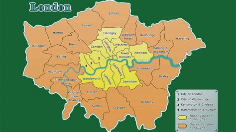 Map of outer London and inner London