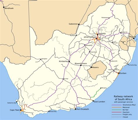 Railway network of South Africa, with passenger services [2000x1746 ...