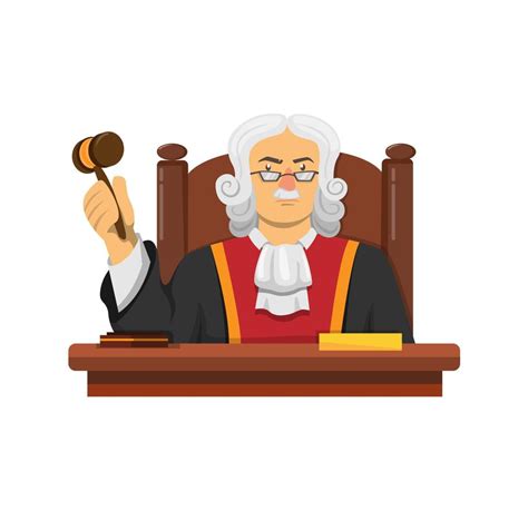 Judge law character sitting in desk with gavel concept in cartoon ...