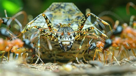 Adult Longhorn Crazy Ants Attacking A Pyramid Ant Queen Background ...