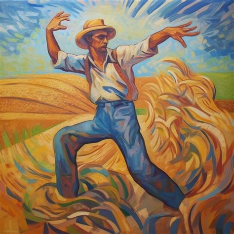 Premium Photo | Beautiful painting of a farmer in a rice field