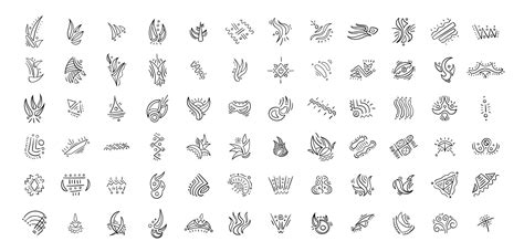 Hand drawn unique random tribal symbols. Stone age style. 23207919 ...