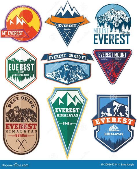 Set of Vector Everest Mountain Logo. Emblem with Highest Peack in World ...