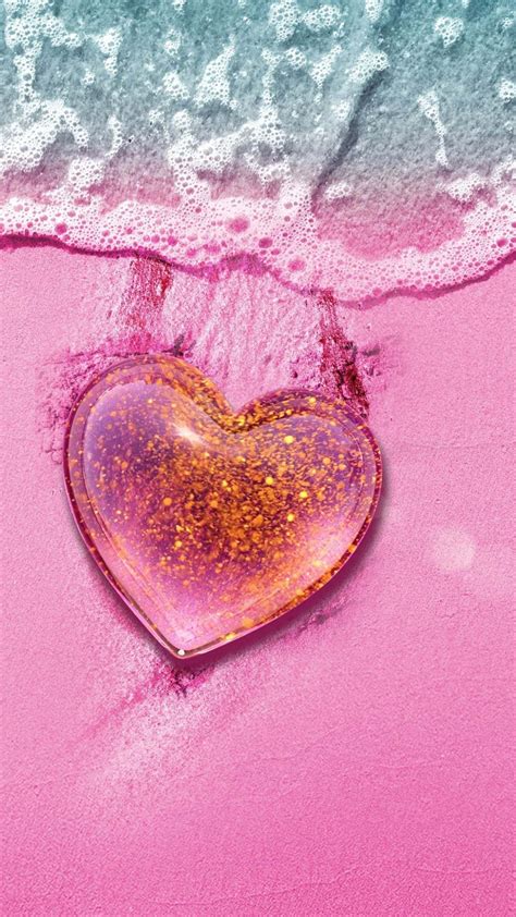 Love heart Wallpaper 4K, Beach, Pink background, Pink Heart, Aerial ...