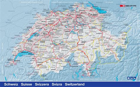 Switzerland SBB train network map | Map of switzerland, Train map ...