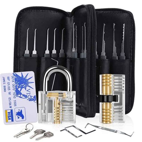 31 Pieces Lock Pick Set w/2 Transparent Training Lock,24 PCS Stainless ...