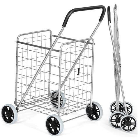 Topbuy Folding Shopping Cart Utility Trolley Grocery Cart with Wheels ...