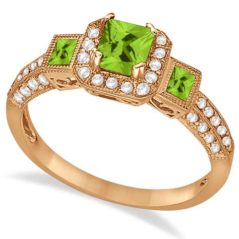 Peridot & Diamond Engagement Ring in 14k Rose Gold (1.35ctw) - CBR569