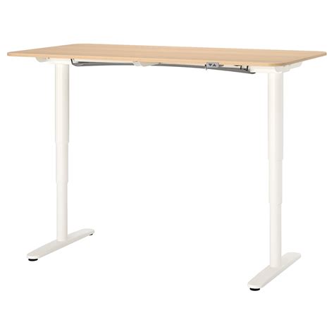 BEKANT desk sit/stand, white stained oak veneer/white, 160x80 cm ...