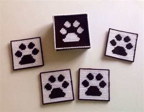 PATTERN: Paw Print Coaster Set with Box Plastic Canvas Pattern | Etsy ...