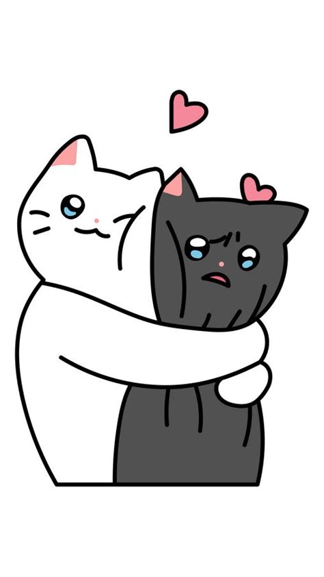 Cute Cats Hugs with Love Sticker | Cat hug, Cute cats, Black cat anime