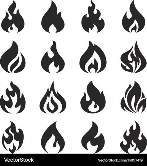 Fire flame and bonfire silhouette icons set Vector Image