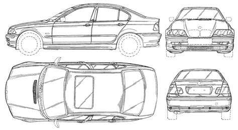 1998 BMW 3-Series E46 Sedan blueprints free - Outlines