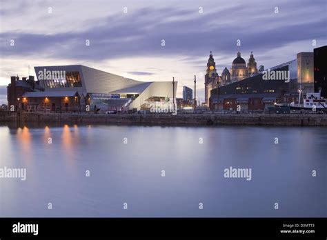 Liverpool Museum and Pier Head at Night Stock Photo - Alamy