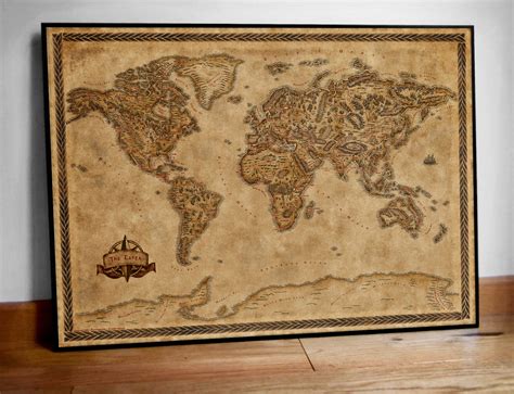 World Map Poster, Middle Earth Style Map, Illustrated Large World Map ...