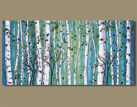 abstract painting panoramic birch tree painting white birch