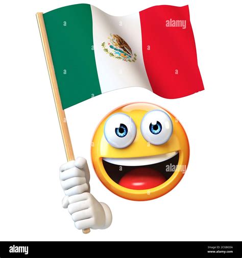 Emoji holding Mexican flag, emoticon waving national flag of Mexico 3d ...