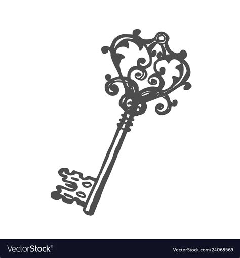 Vintage key isolated hand-draw Royalty Free Vector Image