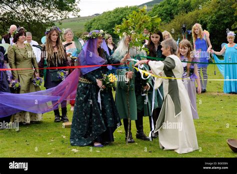 Neo-pagan Handfasting wedding ceremony in hills of North Wales Stock ...