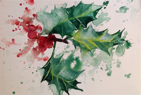 watercolour holly - Google Search | Christmas watercolor, Simple art ...