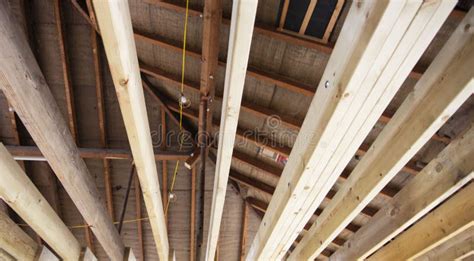 New Wooden Ceiling Rafters Installed Stock Photo - Image of ready, room ...