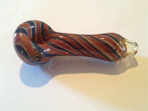 Beautiful Blown Glass Bowl Smoking Pipe Orange Blue Striped