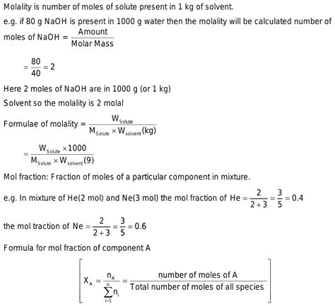 Molality and mole fraction concepts and formulas for problems