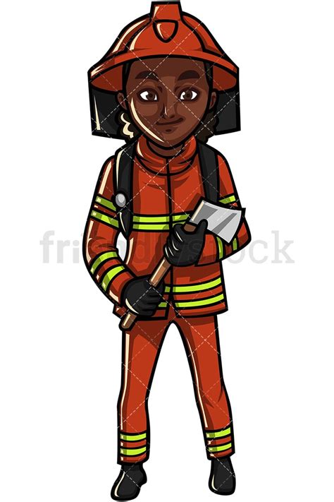 Black Female Firefighter Cartoon Vector Clipart - FriendlyStock