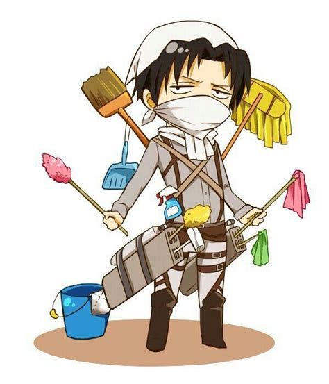 a cartoon character holding a broom and cleaning supplies while wearing ...