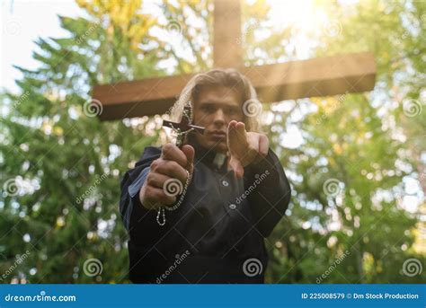 Christian Priest with Cross Praying Stock Image - Image of crucifix ...