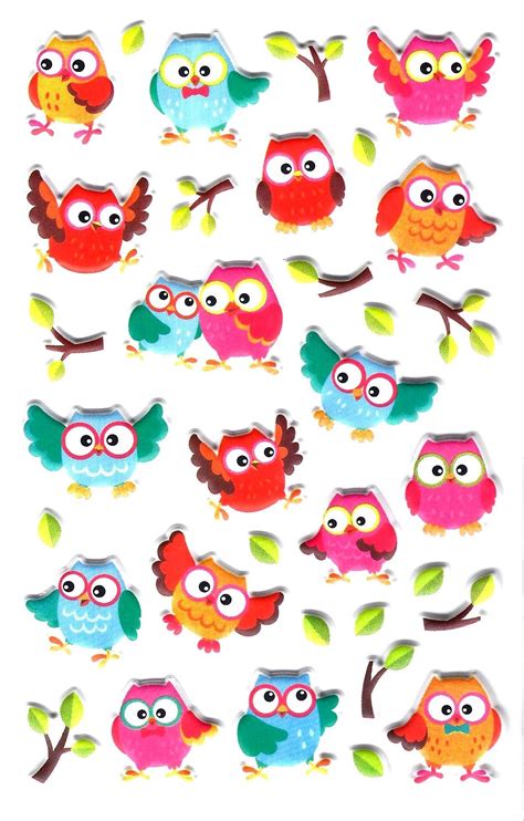 Owl Bird Animal Themed Puffy Stickers for Scrapbooking and Decorating