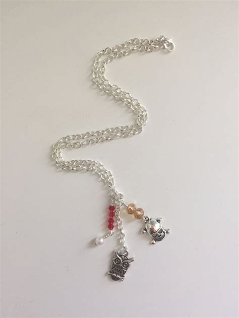 Chi Omega ~Charm Necklace ~ Red & Gold Swarovski Crystals~ Owl ~ Pearl ...