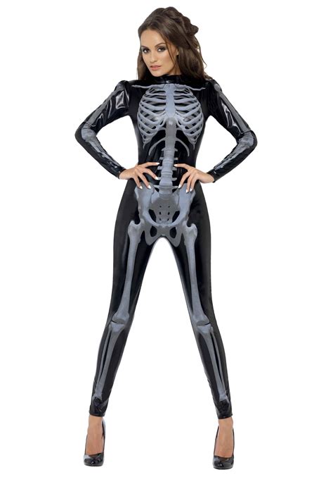 Fever Women's Skeleton Costume Catsuit with Cap Sleeves - NoveltyStreet