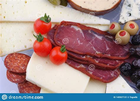 Traditional Turkish Breakfast Platter on the Grey Wooden Table, Top ...