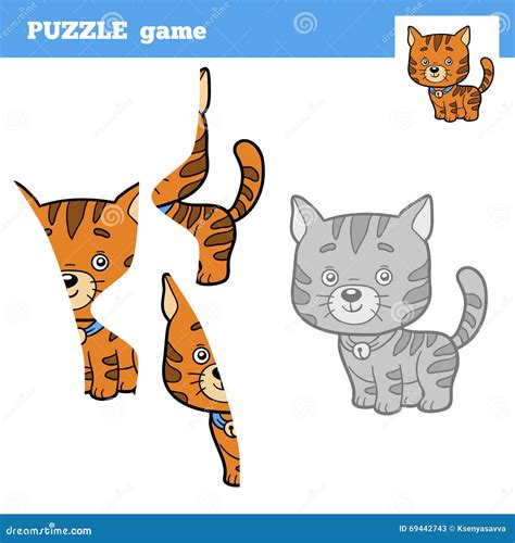 Puzzle Game for Children, Cat Stock Vector - Illustration of ginger ...