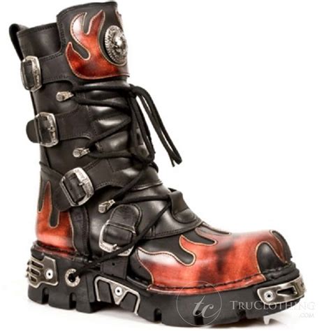 M591-S1 NEWROCK New Rock RED FLAME METALLIC BLACK LEATHER BOOT BIKER ...