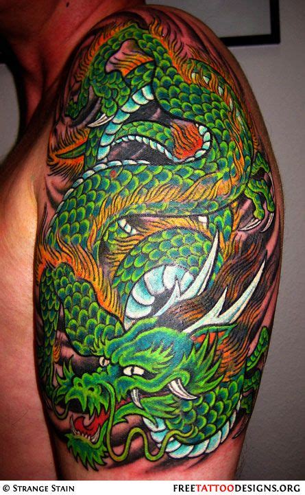 Green arm piece dragon tattoo | Dragon tattoo colour, Japanese dragon ...