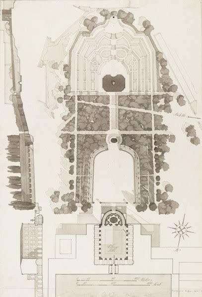 Pitti Palace and Boboli Gardens, Florence: elevation and plan of the ...