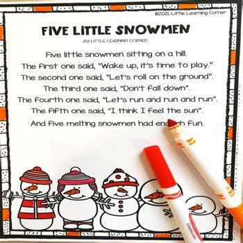 Five Little Snowmen poem by Little Learning Corner | TPT