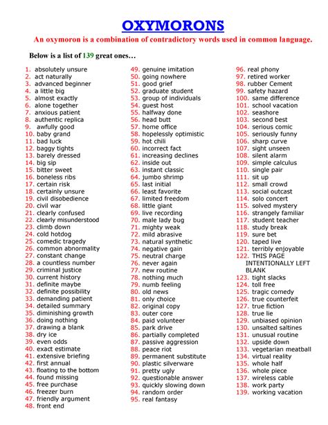 Oxymorons - list of oxymoron examples. hope you enjoy ...