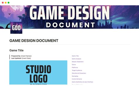 Game Design Document (GDD) Template | Notion Marketplace