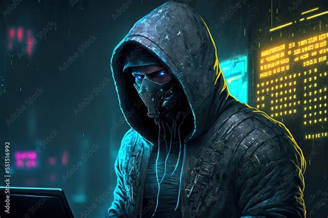 Hacker in cyberpunk style. Digital art. Stock Illustration | Adobe Stock