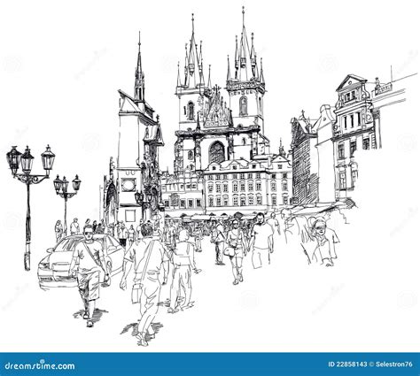 Old Town Square, Prague. Sketch Stock Vector - Illustration of baroque ...