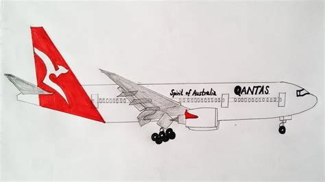 Qantas 777 landing view to draw| Learn Boeing 777 pencil drawing for ...