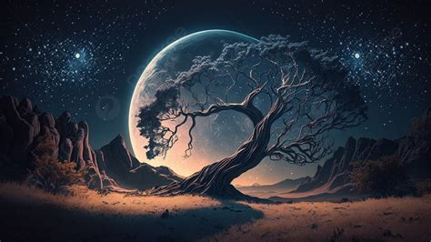 Moon Tree Night Beautiful Background, Moon, Tree, Night Background ...