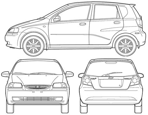 2005 Chevrolet Aveo Hatchback blueprints free - Outlines